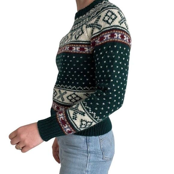 Vintage 90s Womens The Limited NWT Fair Isle 100% Wool Green Nordic Sweater Sz S - Picture 4 of 9